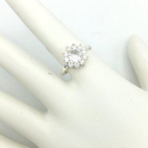 BEE sterling silver CZ ring - sz 6.25 cubic zirconia cocktail halo bright shiny